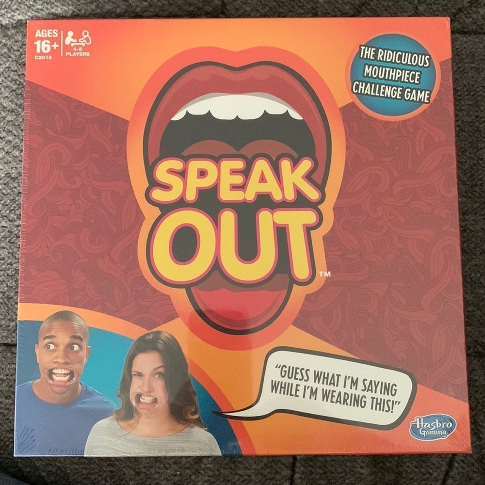 Speak Out Game, new in box still fully sealed- silly mouthpiece challenge game